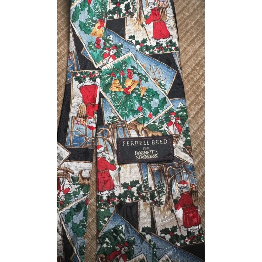 Ferrell Reed Men's Necktie Christmas 100% Silk Tie Santa Sleigh Jingle Bells
